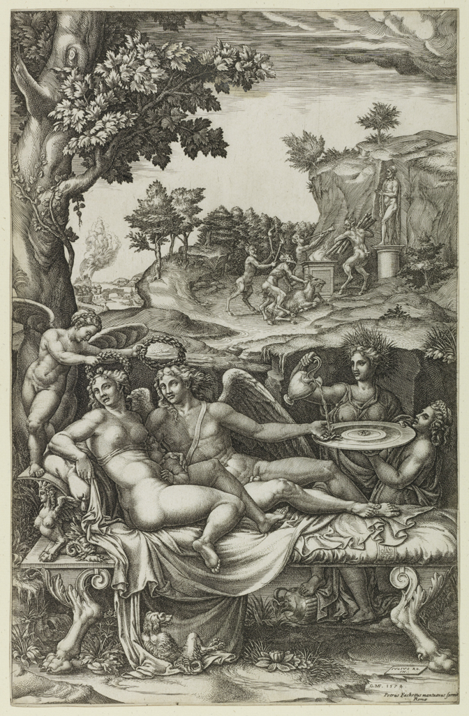 An image of Print Album. Cupid and Psyche. Ghisi, Giorgio (Italian, 1520-1582). Giulio Romano (Giulio Pippi), after 1499?-1546). Engraving, circa 1573- circa 1574. Production Note: State II/IV. Alternative Number(s): Bartsch; 45. Lewis; 50.