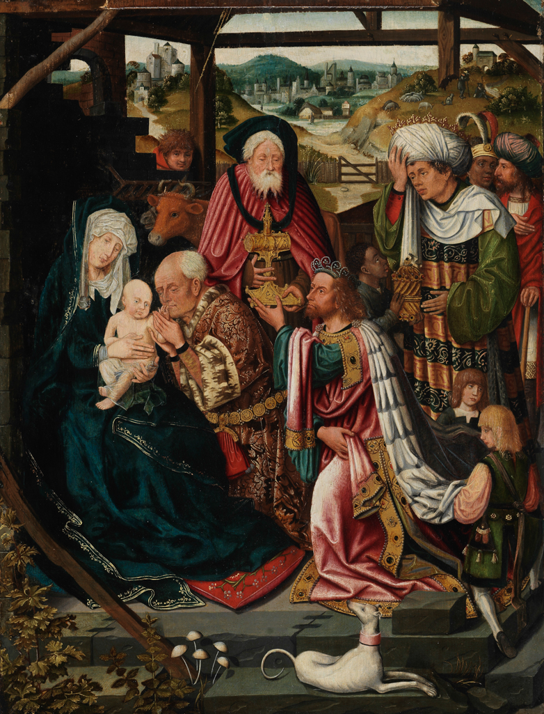 An image of Adoration of the Kings. Dutch School. Oil on panel, height 61.6 cm, width 47.5 cm, circa 1520.