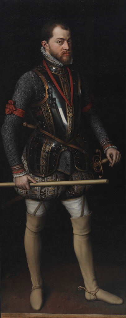 An image of Philip II of Spain. After Mor, Anthonis (Spanish,1517-1577). Oil on panel, height 186.1 cm, width 94.0 cm, after 1557. Flemish.