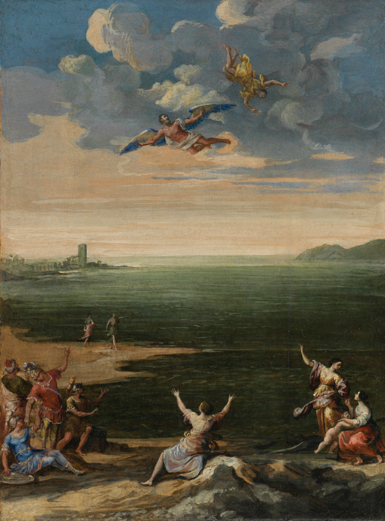 An image of The Fall of Icarus. Allegrini, Francesco (Italian, 1587-1663). Oil on canvas laid down on panel, height, canvas, 38.4 cm, width, canvas, 28.4 cm.