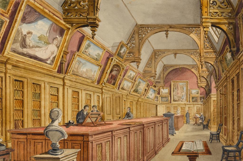 An image of The Fitzwilliam Collection Housed in the Perse. Harraden, Richard Bankes (British, 1778-1862). Watercolour on paper, laid down, height 137 mm, width 207 mm.