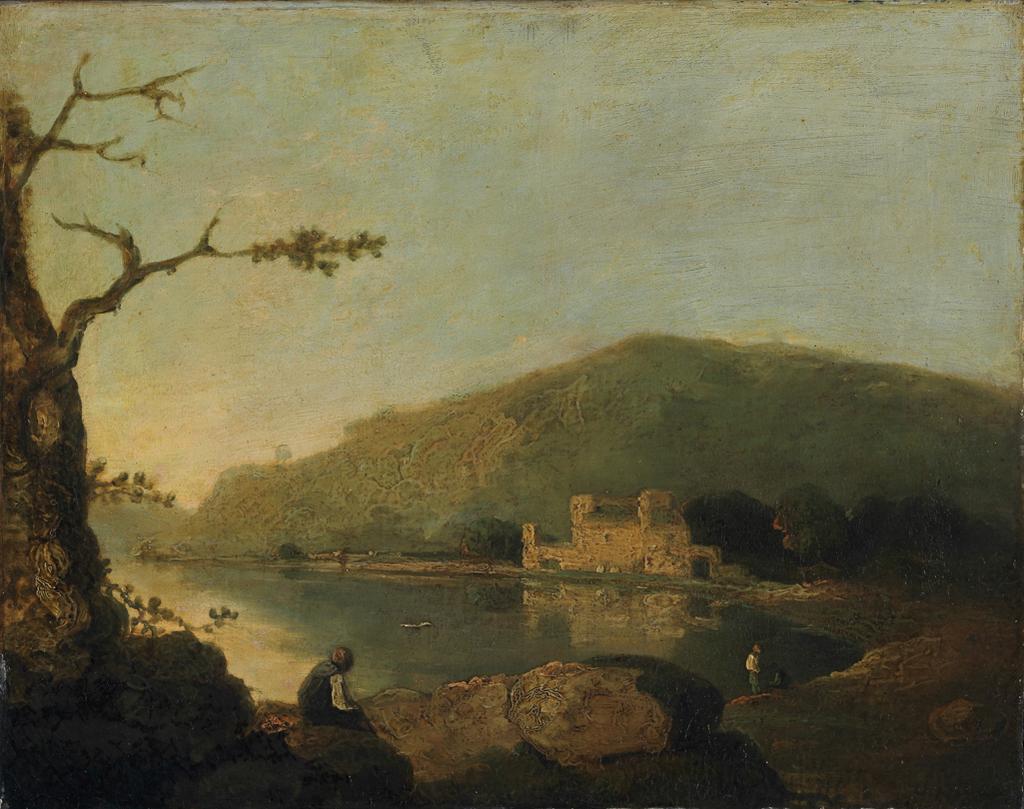 An image of Lake and Hills. Wilson, Richard, attributed to (British, 1714-1782). Oil on canvas, height 34.9 cm, width 44.2 cm.