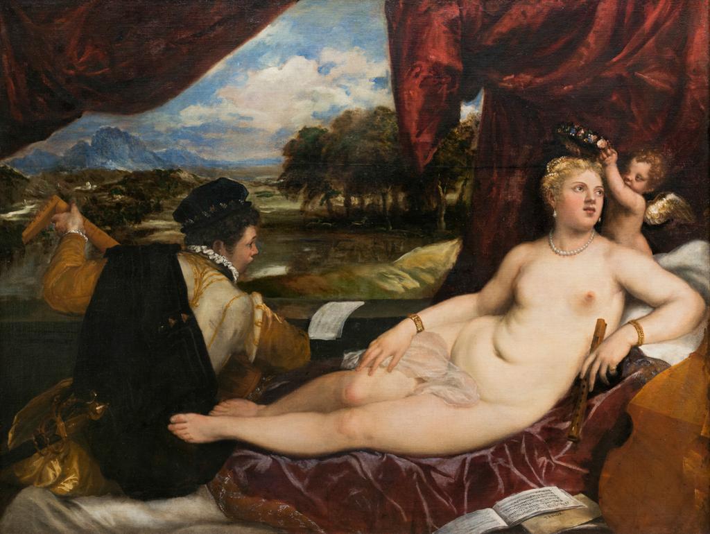 Venus and Cupid with a lute-player