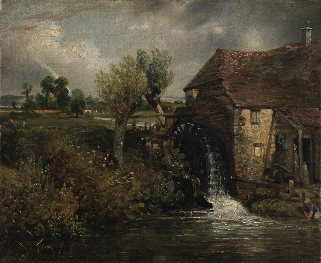 An image of Parham's Mill, Gillingham, Dorset. Constable, John (British, 1776-1837). Oil on canvas, height, painted surface, 24.8 cm, width, painted surface, 30.2 cm, 1824.