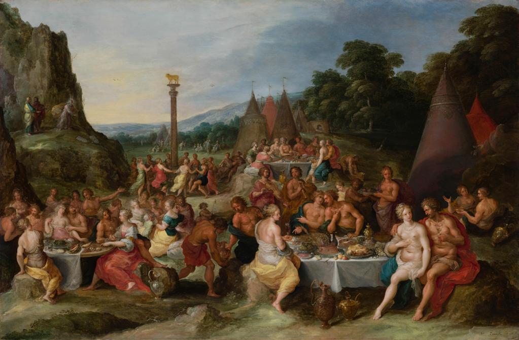 An image of The Worship of the Golden Calf. Francken, Frans II (Flemish, 1581-1642). Oil on panel, height, 56.8, cm, width, 86.3, cm, circa 1630-1635.