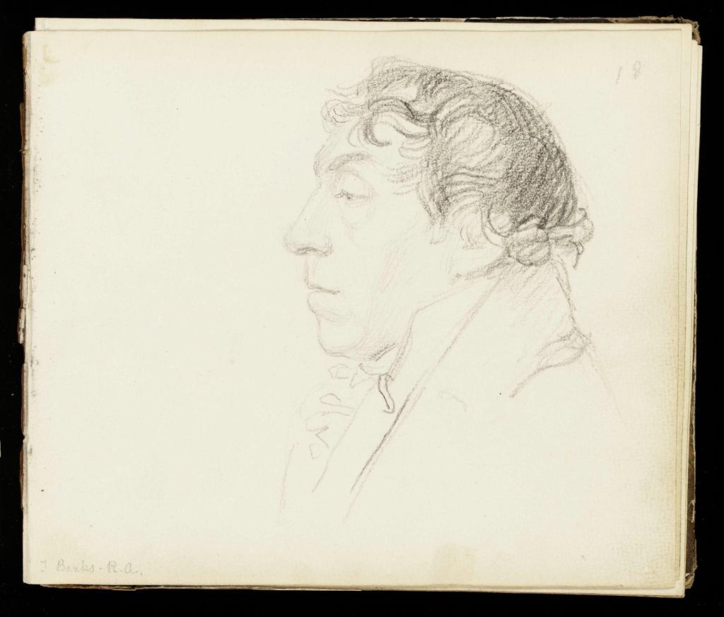 An image of Head of Thomas Banks in profile to left.  Flaxman, John (British artist, 1755-1826). Black chalk on paper. Height: 178 mm, width: 210 mm.