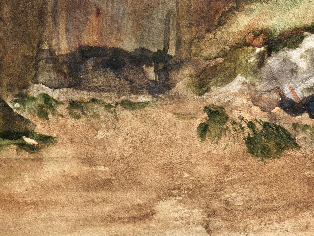 An image of Rocks at Bagnoles-De-L'Orne. Degas, Edgar (1834-1917). Watercolours and oils on paper, height 255 mm, width 201 mm.
