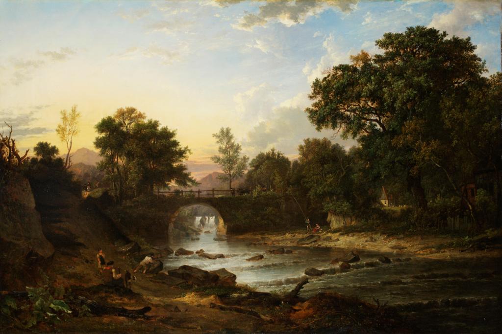 An image of A view of the Douglas Bridge near Inverary, Argyllshire. Nasmyth, Patrick (British, 1787-1831). Oil on canvas, height 58.1 cm, width 35.7 cm, 1818.