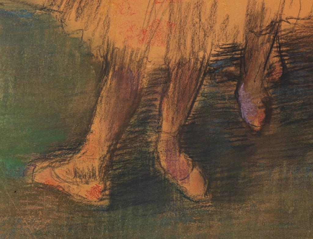 An image of Dancers in the Wing. Degas, Edgar (French, 1834-1917). Black chalk and pastel, height 600mm, width 443mm, ca 1900.