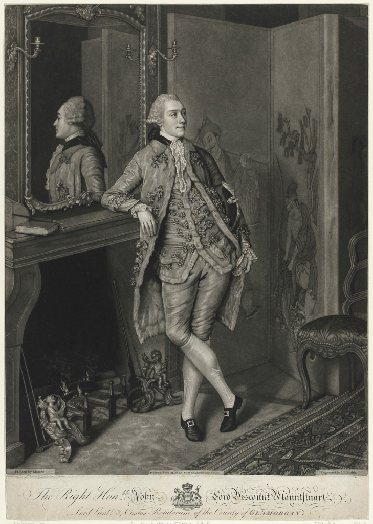 An image of John Stuart, Lord Mountstuart, later 4th Earl and 1st Marquess of Bute. Smith, John Raphael, printmaker (British, 1752-1812). Liotard, Jean Étienne, after (Swiss, 1702-1789). Mezzotint, 1774. Notes: Liotard's pastel drawing, dated 1763, is now in the Getty Museum, Los Angeles.