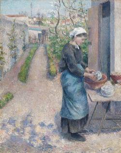 Featured image for the project: In the Garden at Pontoise: a young woman washing dishes, 1882