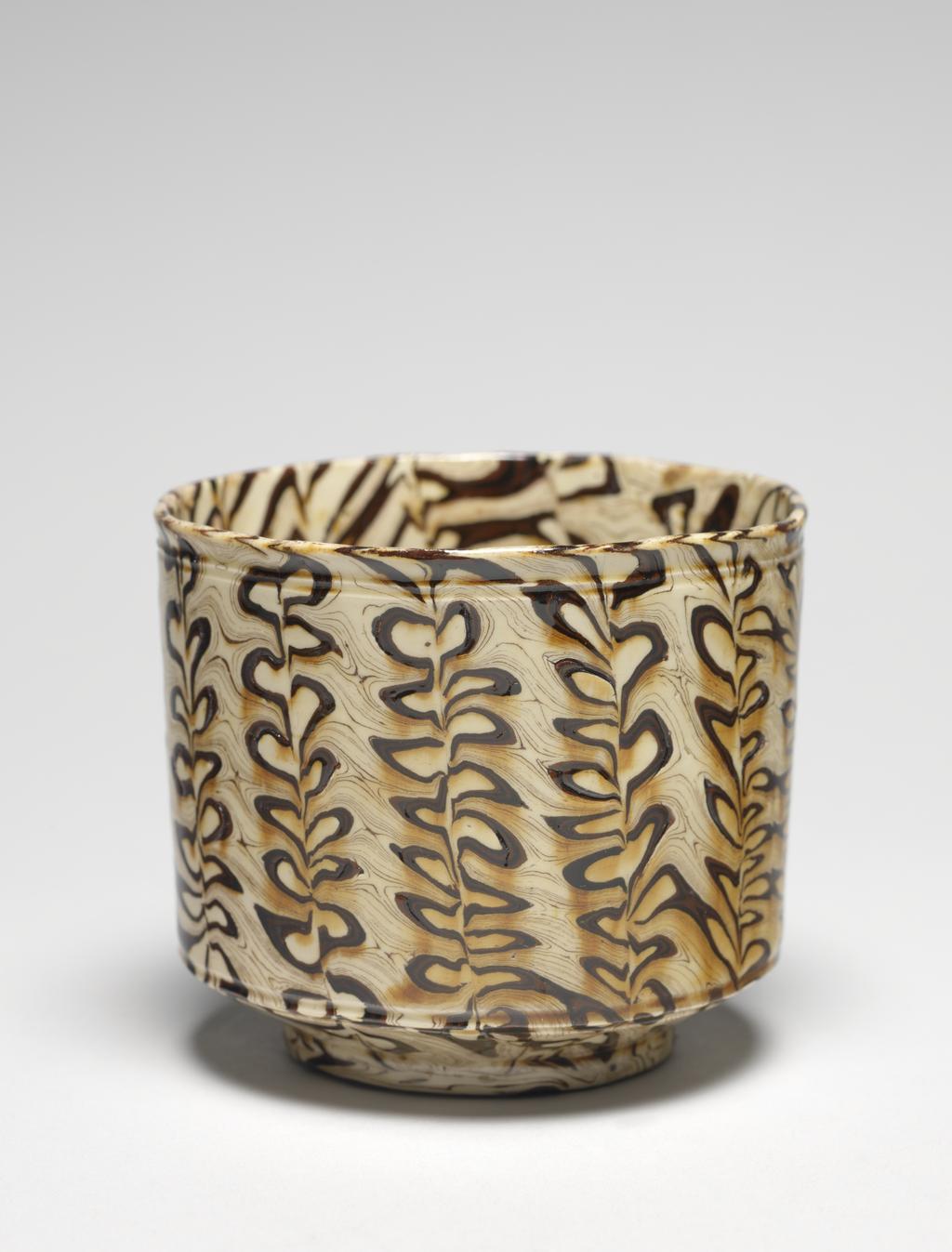 An image of Sugar Bowl. Unknown Staffordshire factory. Lead-glazed earthenware, marbled. English.