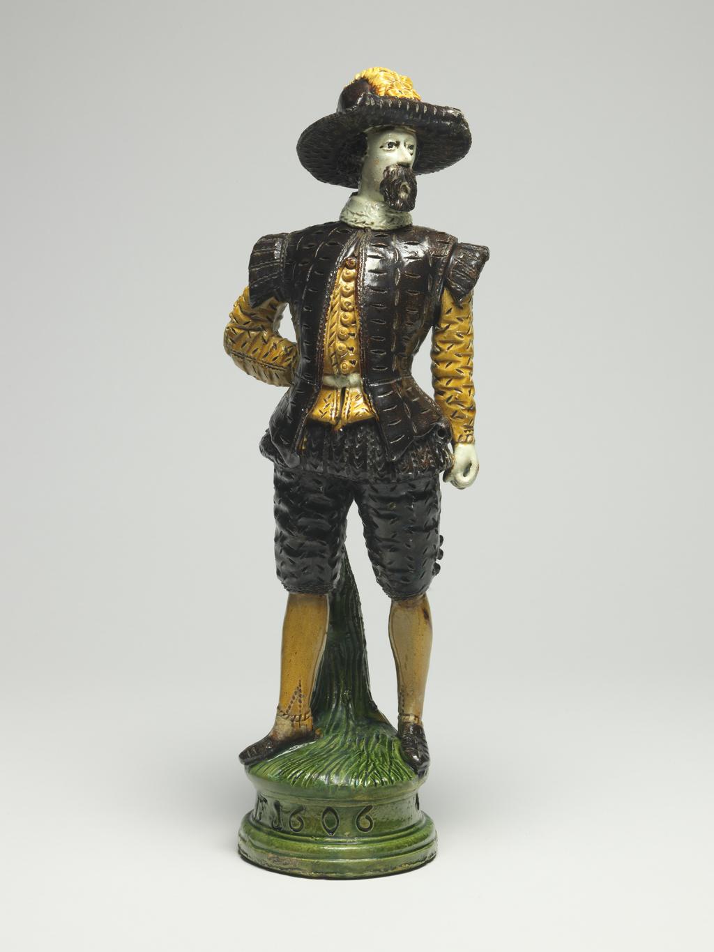 An image of Figure of a Man. Unknown Maker. Lead-glazed earthenware, moulded and incised, height 36.2 cm, dated 1606. Germany, Saxony.