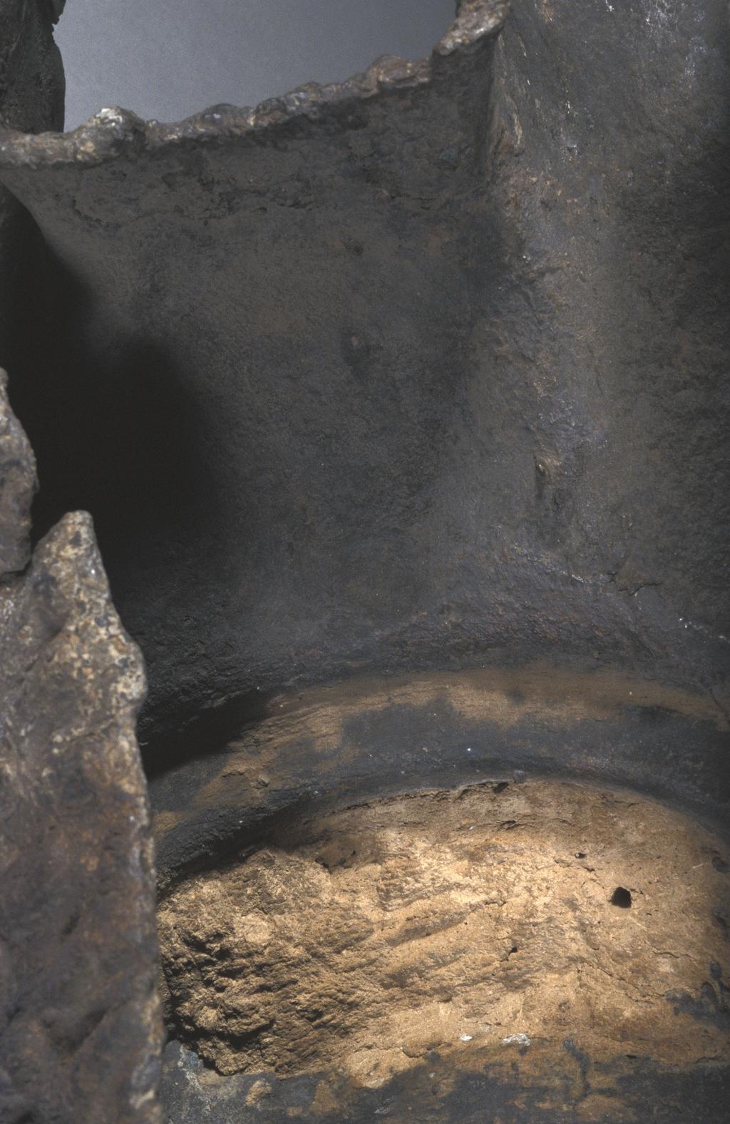An image of Architectural element/door lintel. Forepart of a hollow cast lion, probably from a door lintel. Find Spot: Shibam? Hadramat, South Arabia. Copper alloy, length 0.556 m, width 0.285 m, circa 800-601 BC.