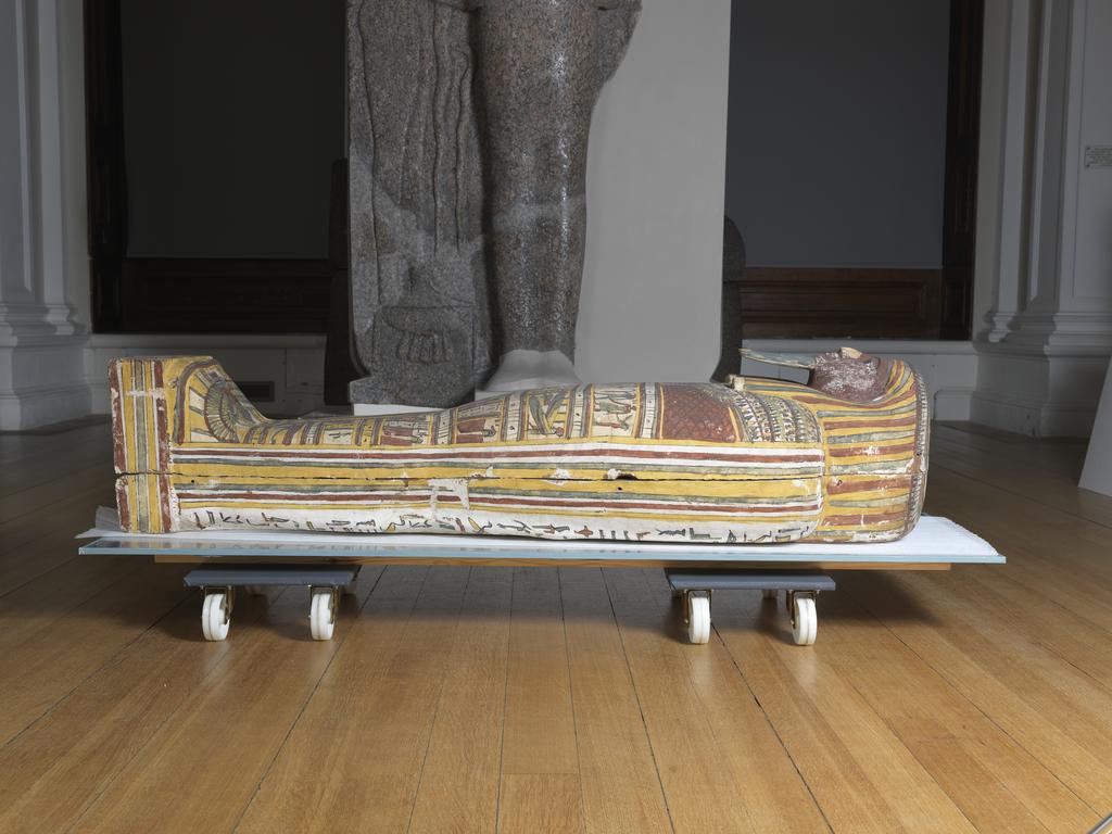 An image of Funerary Equipment. Coffins, inner and outer, of Pa-Kepu, a water administrator (wAH-mw) at Thebes. Wood, length, outer coffin, 209 cm. Production Place: Egypt. Kushite-Late Period, Twenty-fifth Dynasty- Twenty-sixth Dynasty.