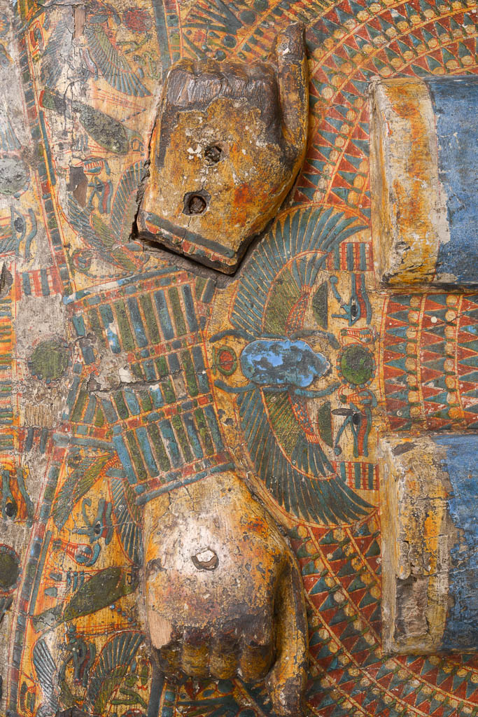 An image of Funerary equipment/ coffin. Coffins (2) and lid, of 'Chief of scribes of the temple of Amun Re, Nespawershefi'. Wood, depth, 49 cm, width 60 cm, length 206 cm, length 190 cm, length, lid, 179 cm. Production Place: Egypt. Find Spot: Thebes. Third Intermediate period, 1000 B.C.