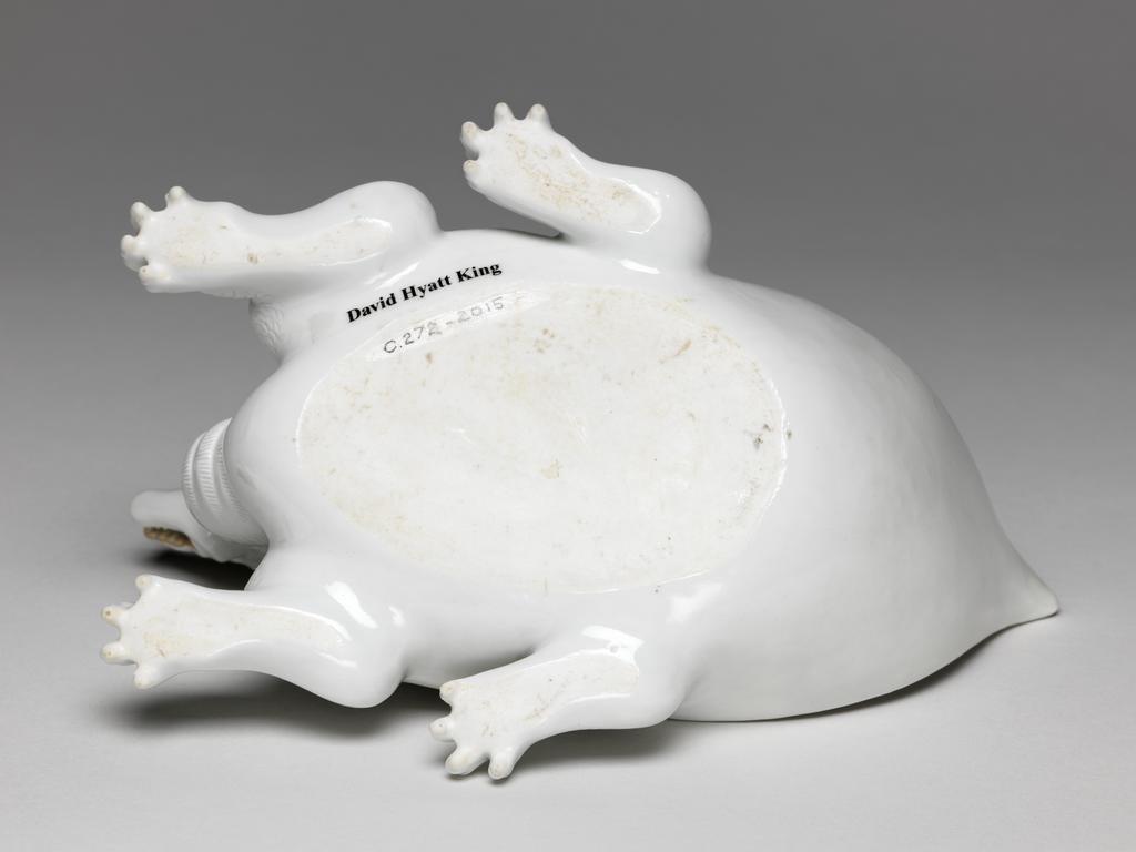 An image of Flaming tortoise, white Hirado. An immortal is missing from the lid. Unknown maker. Hard-paste porcelain, 1750-1780. Edo Period (1615-1868). Acquisition Credit: Given by David Hyatt King, through The Art Fund.