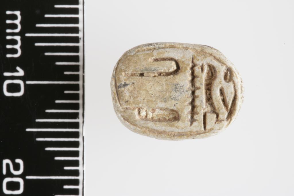 An image of Scarab. Inscribed. Production Place/Find Spot: Egypt. Depth mm, length mm, width mm.