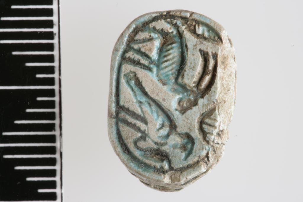 An image of Scarab. Inscribed. Production Place/Find Spot: Egypt. Depth mm, length mm, width mm.