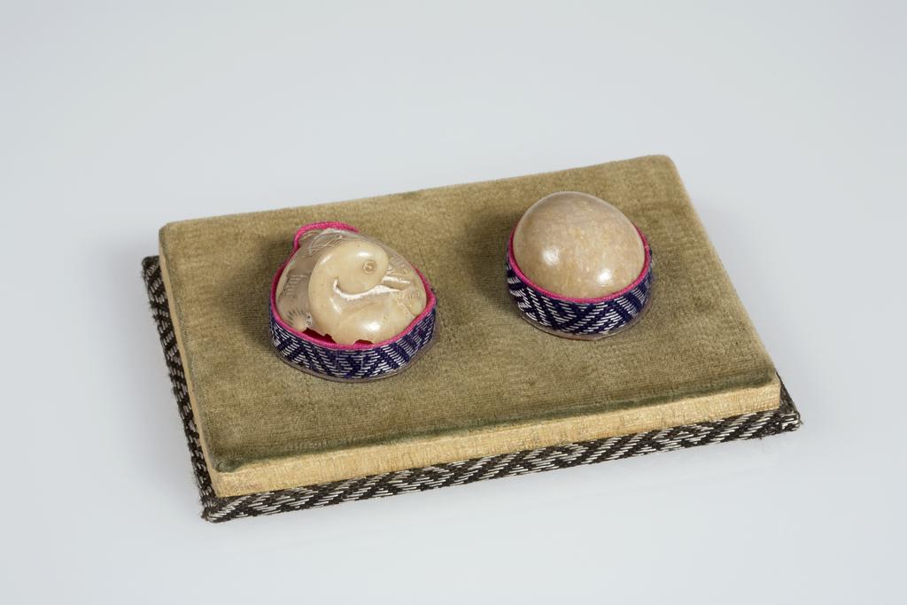 An image of Vessel. Soapstone carved in the form of a duck, unknown purpose. Length 3.5 cm, 1900-1940, Chinese.