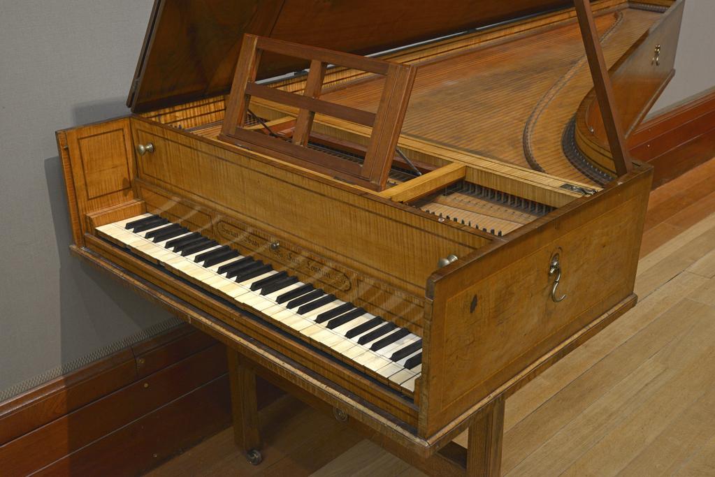 An image of Musical Instrument. Harpsichord. Burkat Shudi (English musical instrument maker, 1702-1773). Single-manual harpsichord, compass F-F, 5 octaves, with 2 x 8’ (unison) stops, no. 260. The underside of the soundboard is inscribed: ‘Burkat Shudi No. 260 Fecit Londini 1751’. London.
