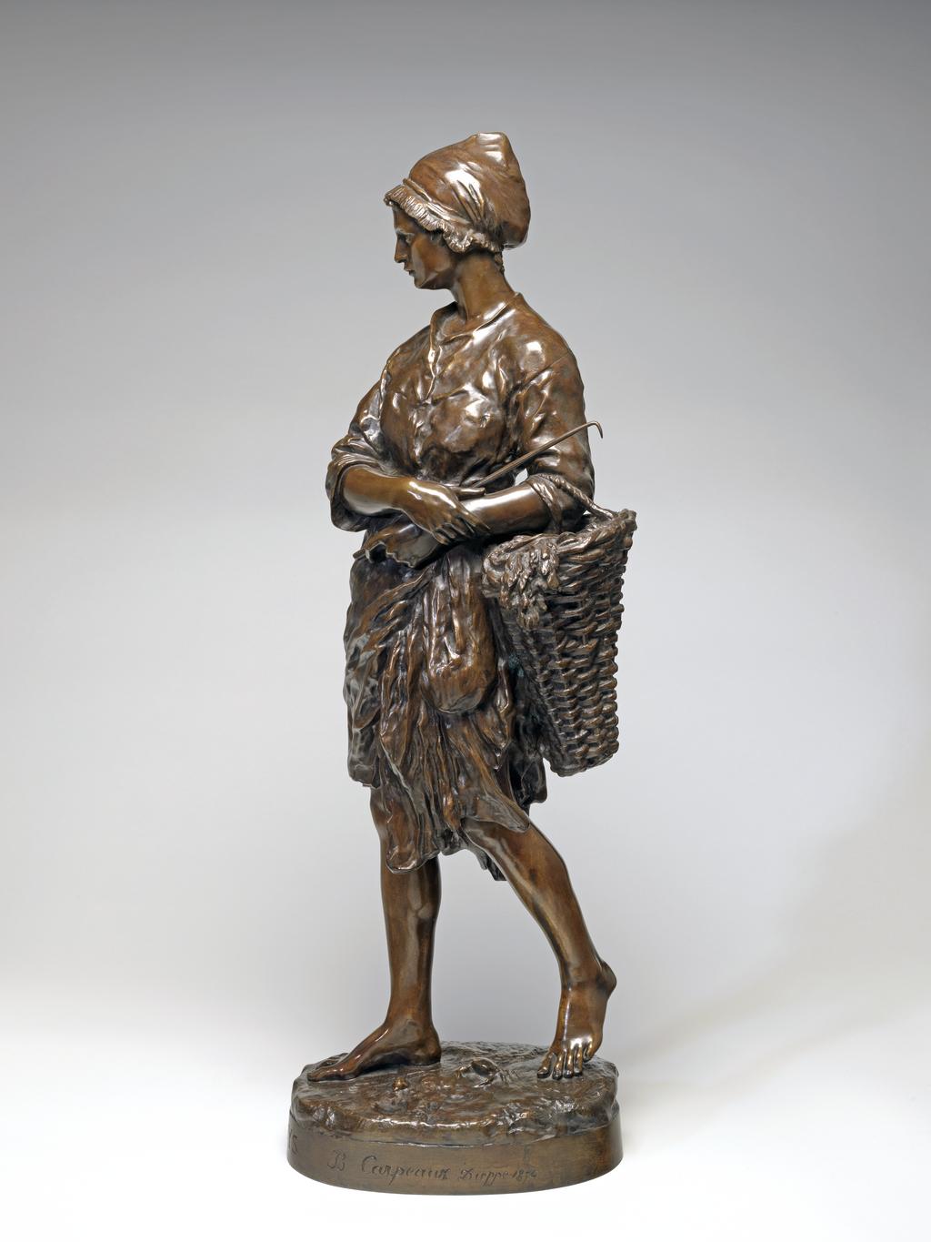 An image of La Pêcheuse de Vignots. Carpeaux, Jean-Baptiste. Bronze, cast, height (whole) 70.1 cm, 1874.
