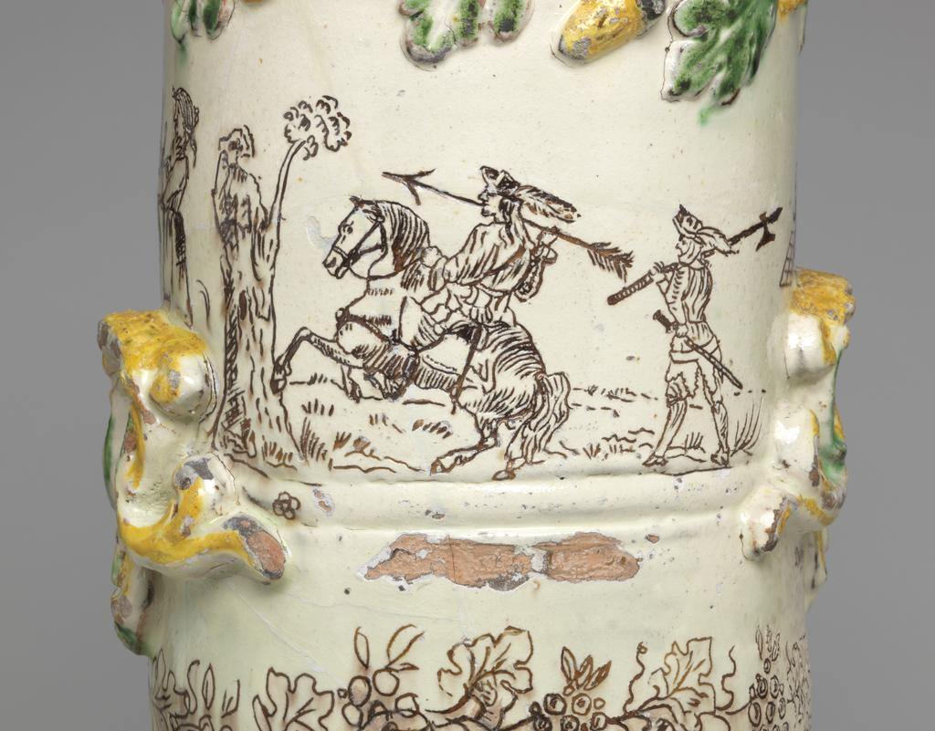An image of Churn. Herrmann, Peter, potter, Canton of Berne, Langnau. Labhardt, Johann Martin, decorator, Canton of Berne, Langnau. Lead-glazed earthenware, Swiss slipware, circa 1849-1853. Swiss.