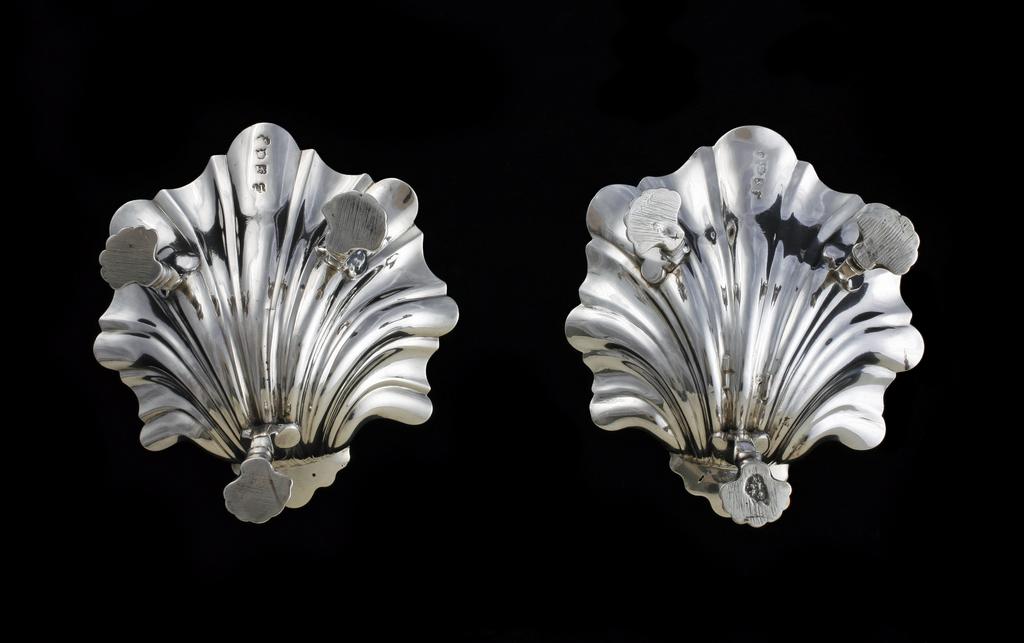An image of Pair of shell-shaped dishes. Production: London. Silver, 1755-1756.