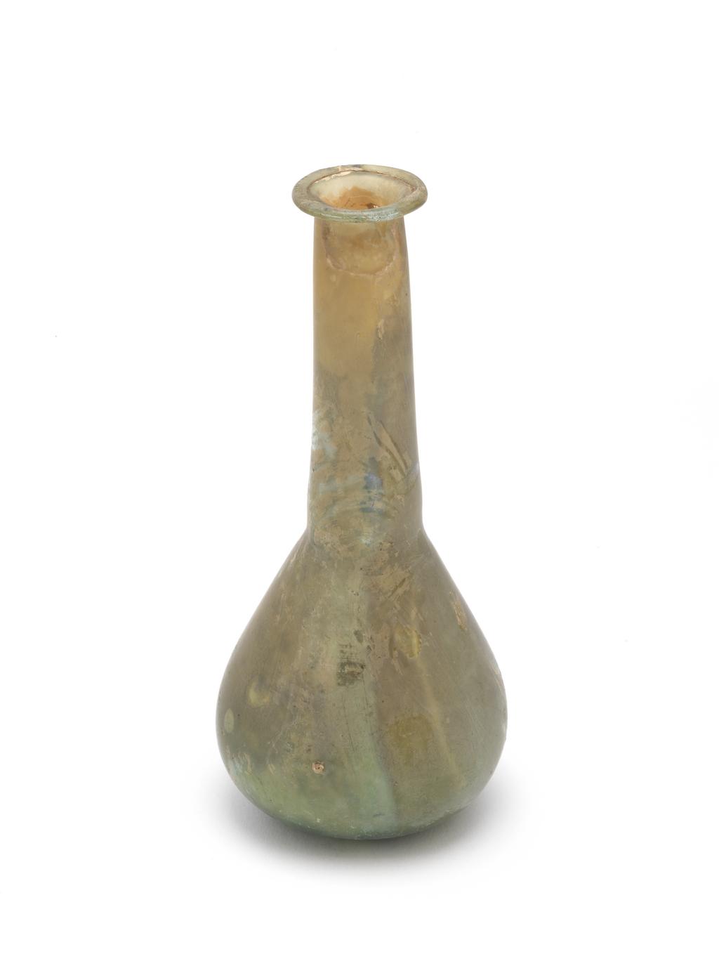 An image of Vessel. Unguentarium. Production Place: Eastern Mediterranean. Find Spot: Cyprus. Glass, blown, 101-300. Middle Roman Period.
