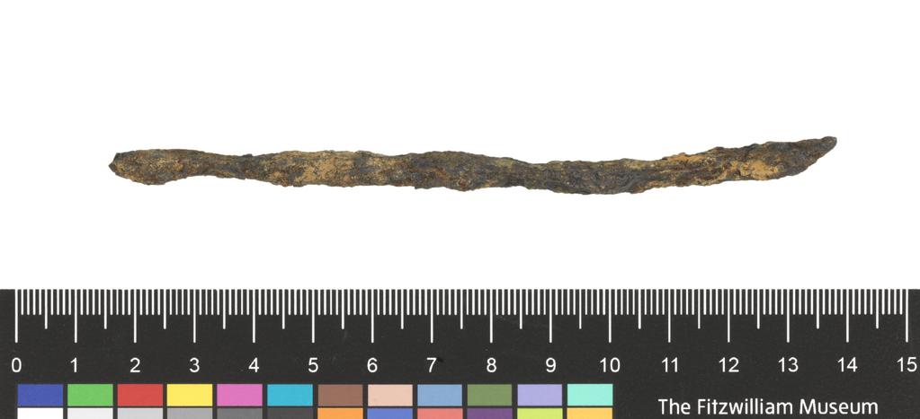 An image of Equipment. Utensil. Spit, used as money. Find Spot: Temple of Artemis Orthia, Sparta, Greece. Depth 0.006 m, width 0.12 m.