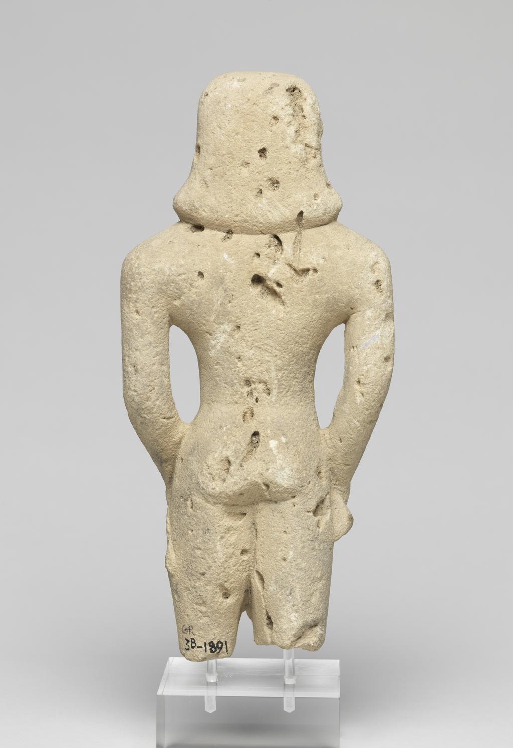 An image of Figure/Statuette. Man, grappling with lion. Production Place: Cyprus. Find Spot: Salamis, Cyprus. Limestone, height 0.175 m, 600-501 B.C. Archaic Period.