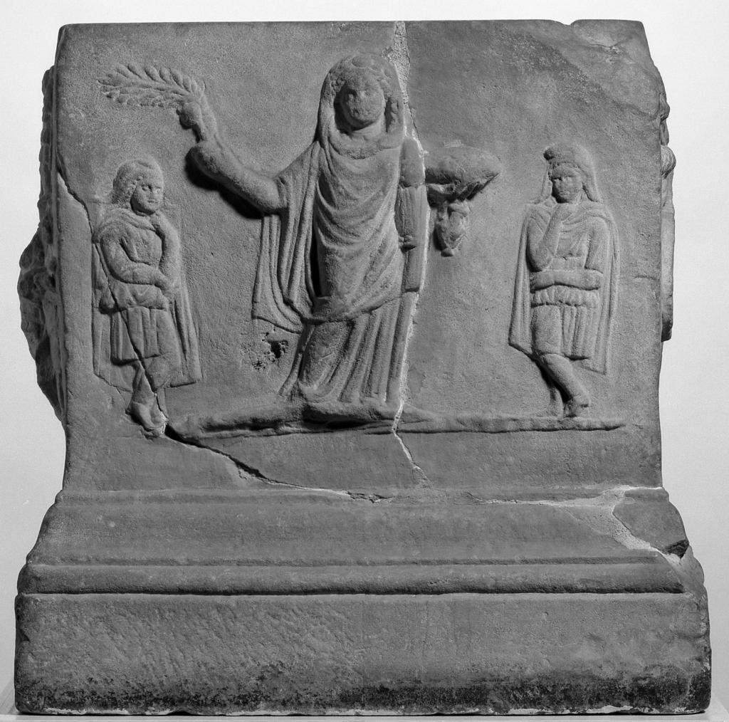 An image of Religious/ritual equipment. Altar or box. Cybele, box for containing ritual offerings. Luna marble, depth 36.6 cm, height, 43 cm, width, 42.5 cm, 101-300. Middle Roman.