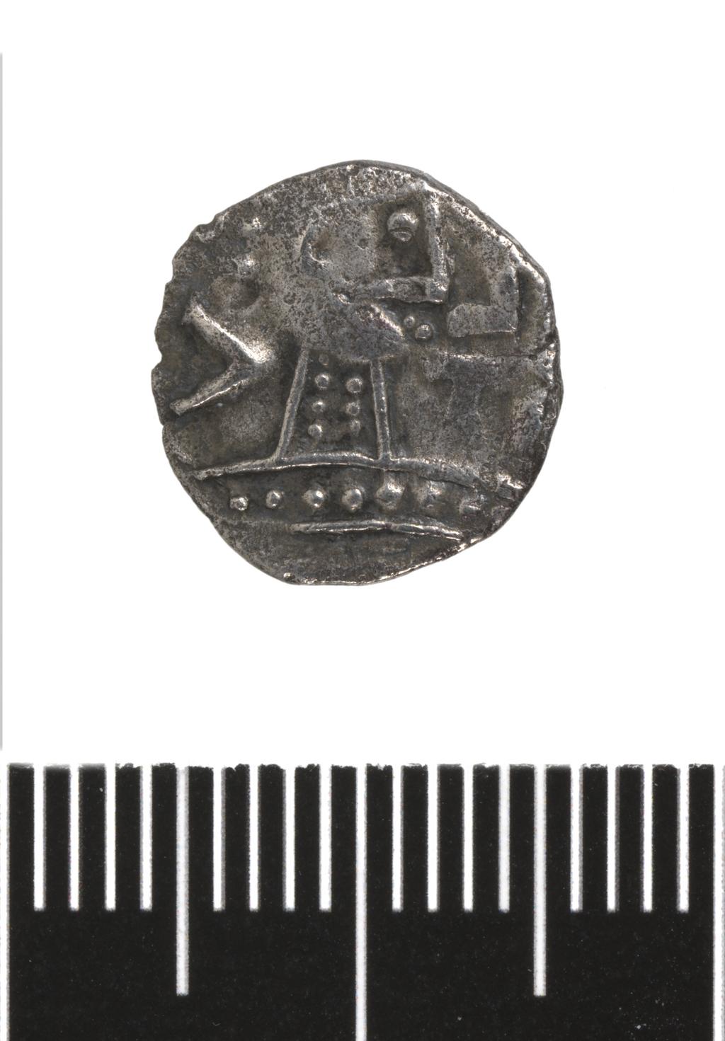 An image of Coinage. Penny. Production Place: England. Radiate Bust/Porcupine-face. Type 10 Series D/E. Silver, struck, weight 1.13 g, width 11.83 mm, height 11.58 mm, 700-750. Anglo-Saxon. Early Medieval European.