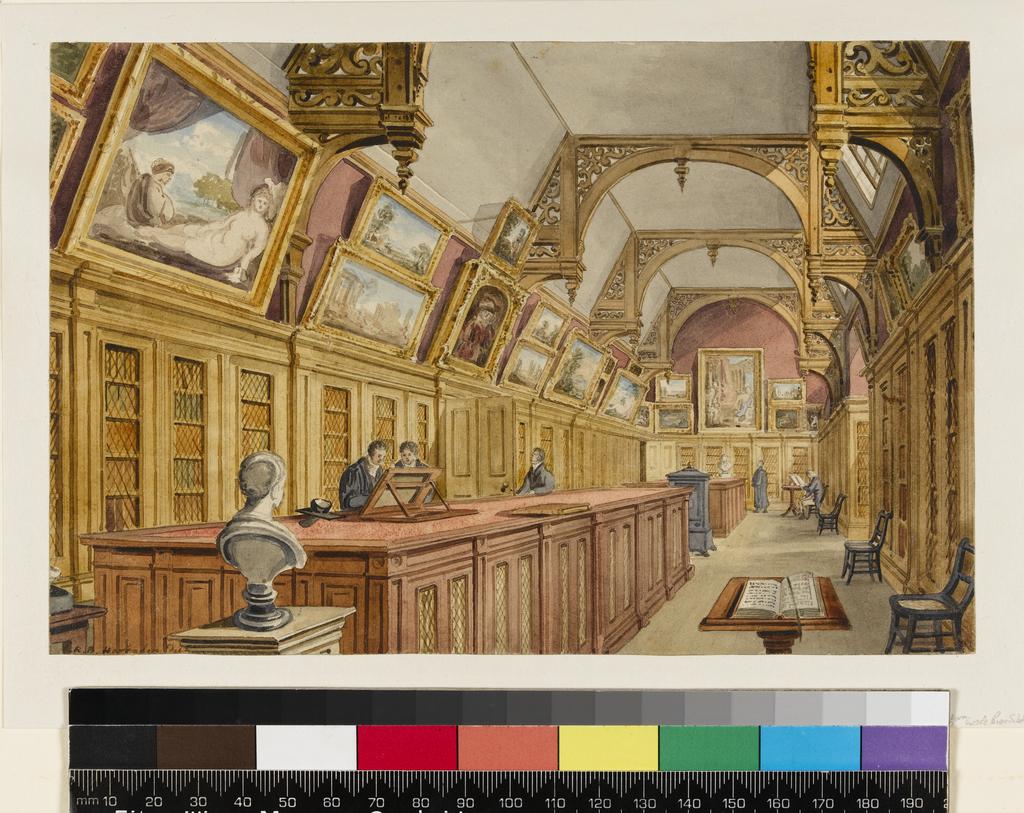 An image of The Fitzwilliam Collection Housed in the Perse. Harraden, Richard Bankes (British, 1778-1862). Watercolour on paper, laid down, height 137 mm, width 207 mm.