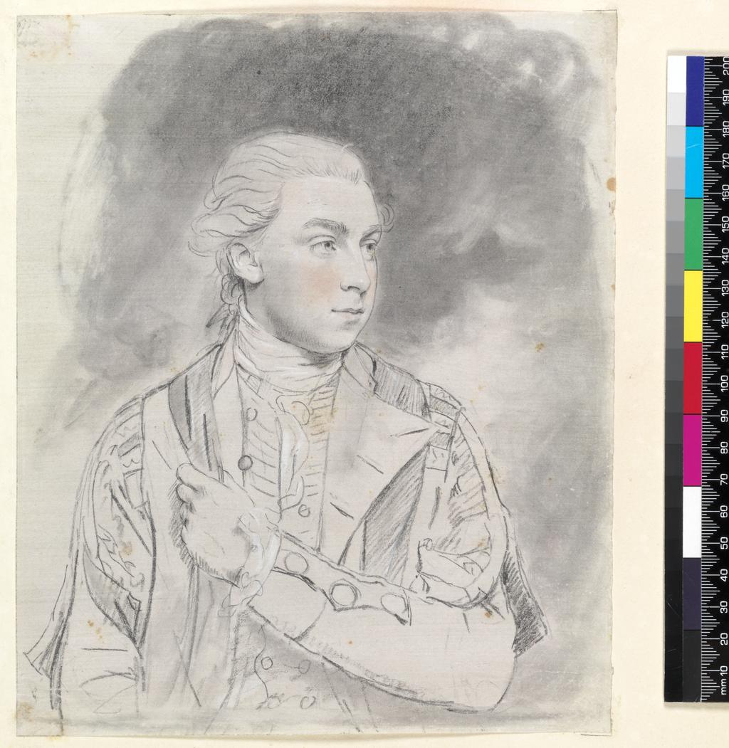 An image of Sir Francis Ford, Bart. Downman, John (British,1750-1824). Black, red and white chalk, with stump on grey prepared paper, some lines incised with a stylus, height 226 mm, width 189 mm, 1777.