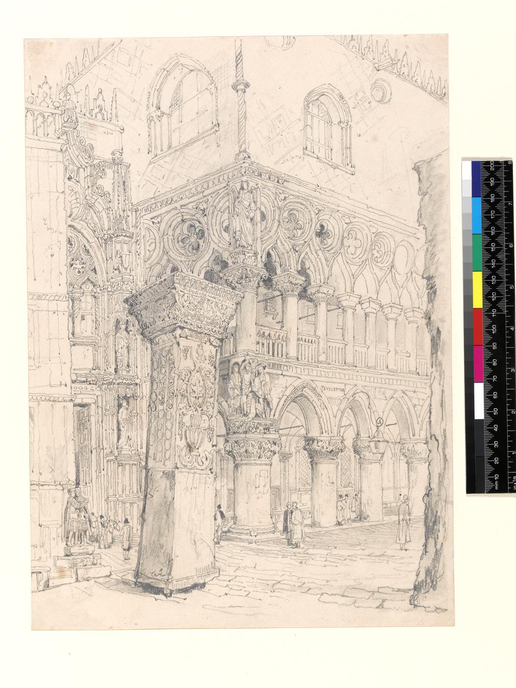 An image of Prout, Samuel (British). The Piazzetta, Venice. Graphite on paper, laid down on mounting card, 362 mm x 259 mm, 19th Century.