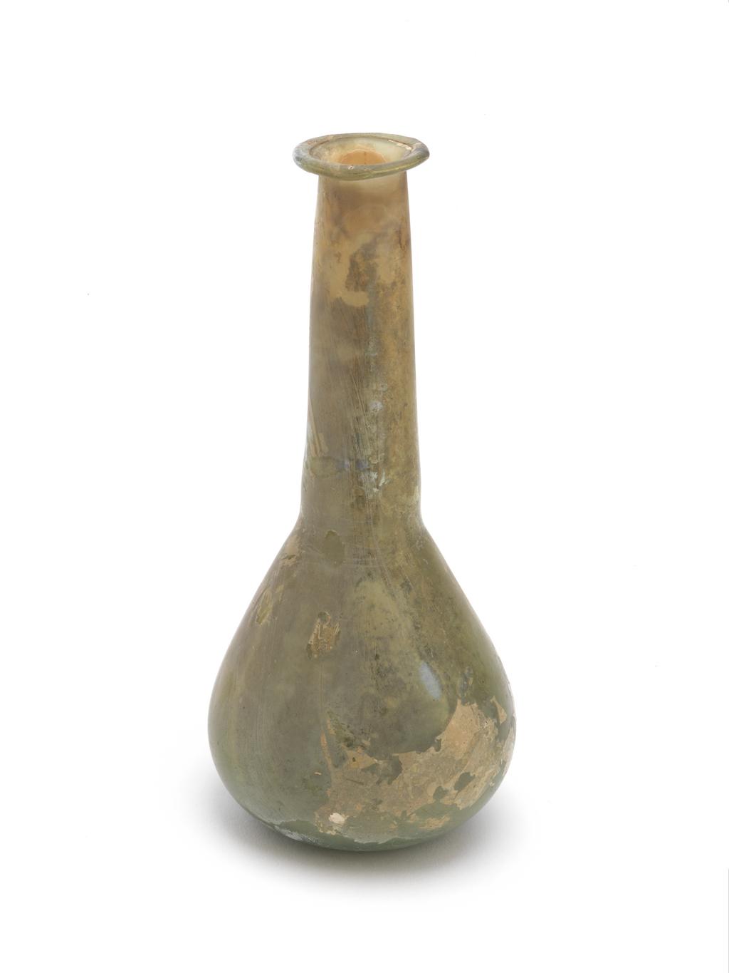 An image of Vessel. Unguentarium. Production Place: Eastern Mediterranean. Find Spot: Cyprus. Glass, blown, 101-300. Middle Roman Period.