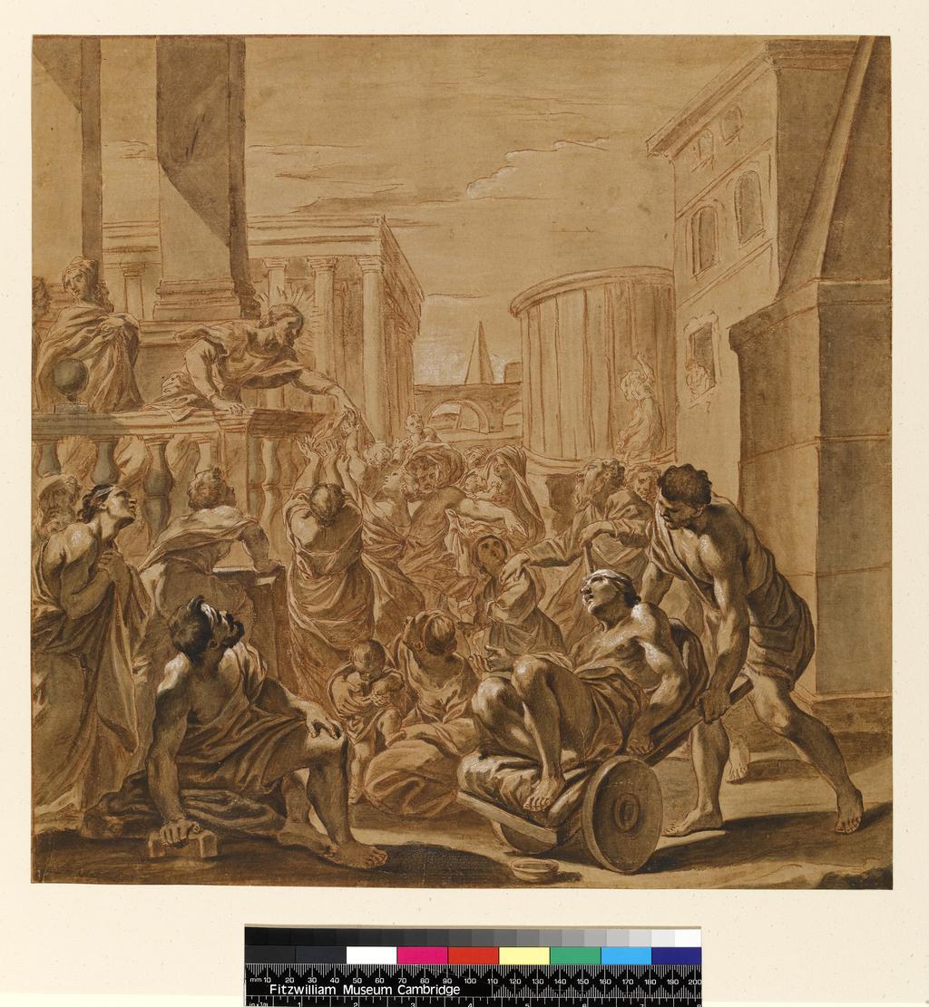An image of Title/s: Christ healing the sick 
Maker/s: Cestaro, Giacomo attributed to (draughtsman) [ULAN info: Italian artist, 18th cent.]
Technique Description: red chalk, pen and brown ink, grey and brown wash, heightened with white on paper 
Dimensions: height: 381 mm, width: 384 mm

 


 
