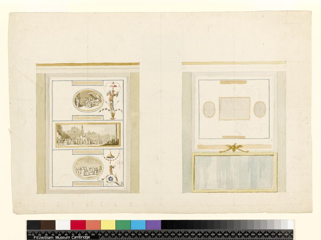An image of Title/s: Two designs for architectural decoration 
Maker/s: Unknown (draughtsman) 
School/Style: Italian 
Technique Description: watercolour and graphite on paper Dimensions: height: 301 mm, width: 449 mm

 

 
