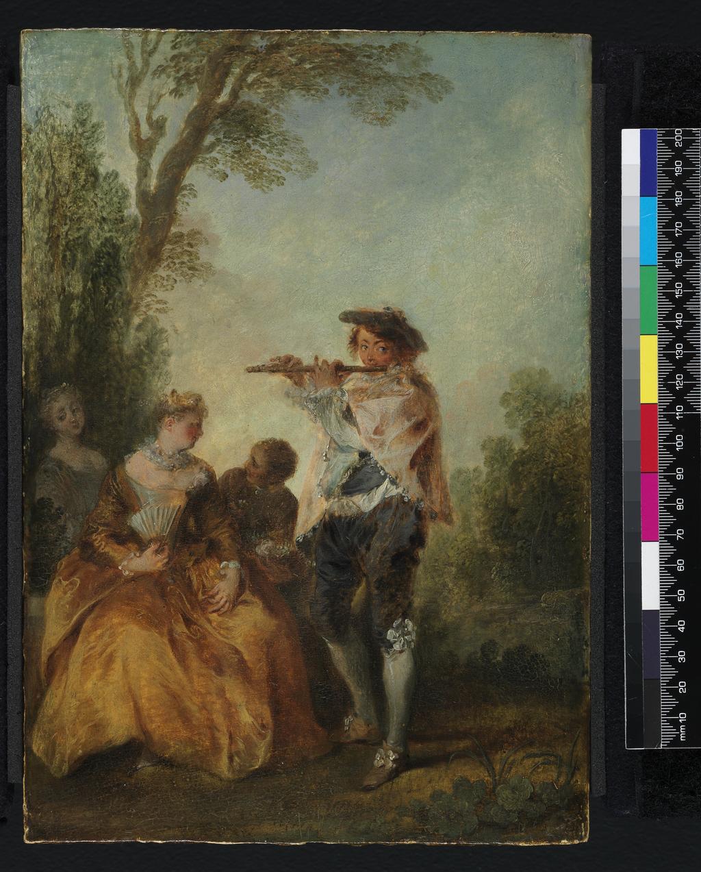 An image of Par une tendre chansonette... Lancret, Nicolas (French, 1690-1743). Oil on panel, height 27.0 cm, width 19.0 cm. With no. 330, its pendant, formerly attributed to Watteau.