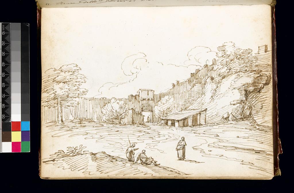 An image of Title/s: The gate of Siena at the Fonte Branda Maker/s: Busiri, Giovanni Battista (draughtsman) [ULAN info: Italian artist, 18th cent.]Technique Description: pen and brown ink over black chalk on paper Dimensions: height: 222 mm, width: 166 mm