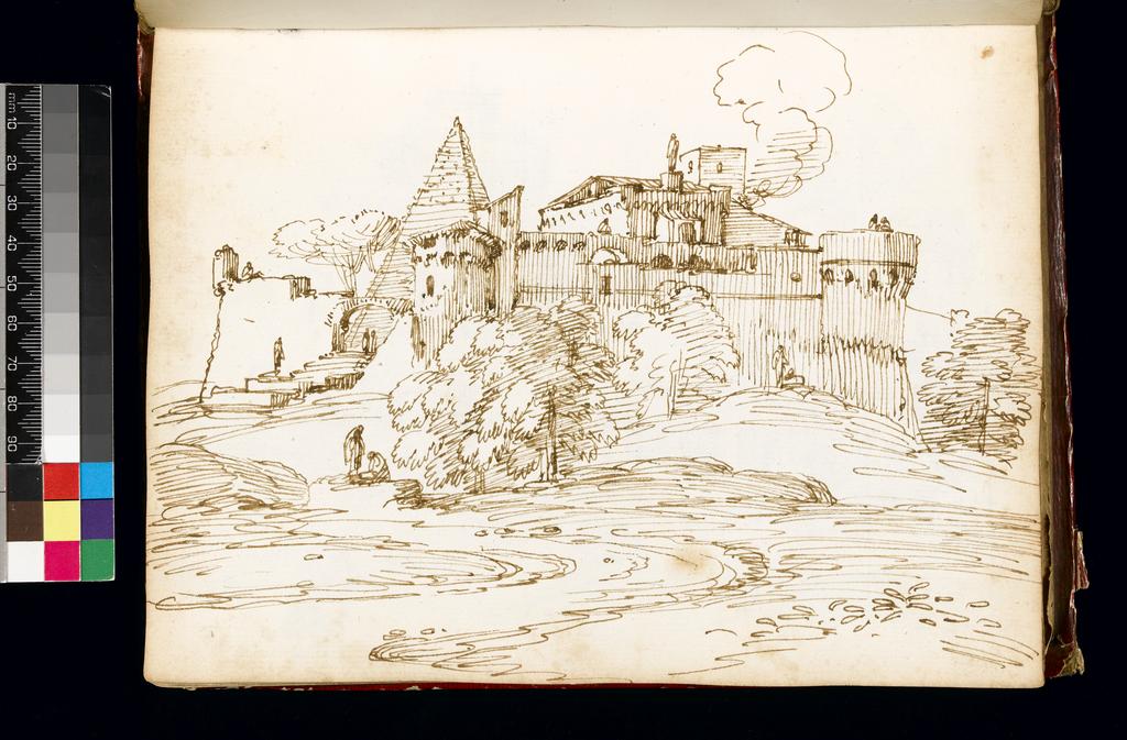 An image of Title/s: A capriccio with the pyramid of Cestius Maker/s: Busiri, Giovanni Battista (draughtsman) [ULAN info: Italian artist, 18th cent.]Technique Description: pen and brown ink on paper Dimensions: height: 222 mm, width: 166 mm