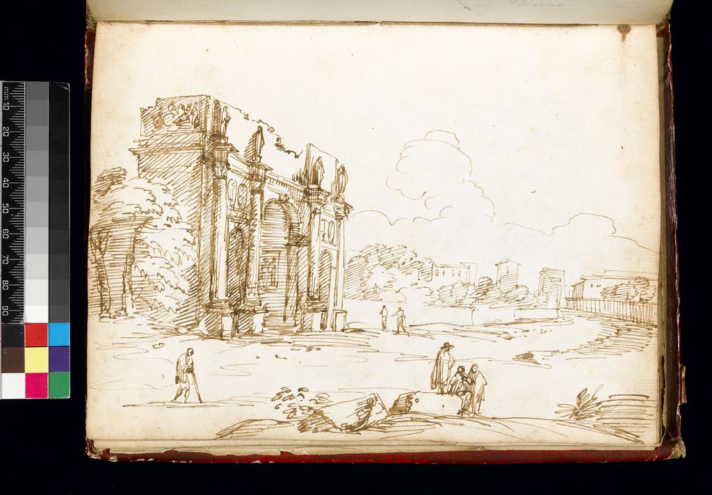 An image of Title/s: The Arch of Constantine Maker/s: Busiri, Giovanni Battista (draughtsman) [ULAN info: Italian artist, 18th cent.]Technique Description: pen and brown ink on paper Dimensions: height: 222 mm, width: 166 mm