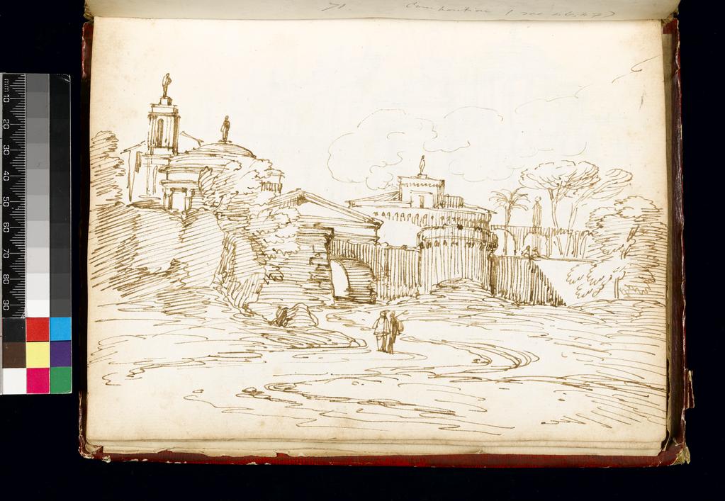 An image of Title/s: Capriccio made up of Roman elements Maker/s: Busiri, Giovanni Battista (draughtsman) [ULAN info: Italian artist, 18th cent.]Technique Description: pen and brown ink on paper Dimensions: height: 222 mm, width: 166 mm