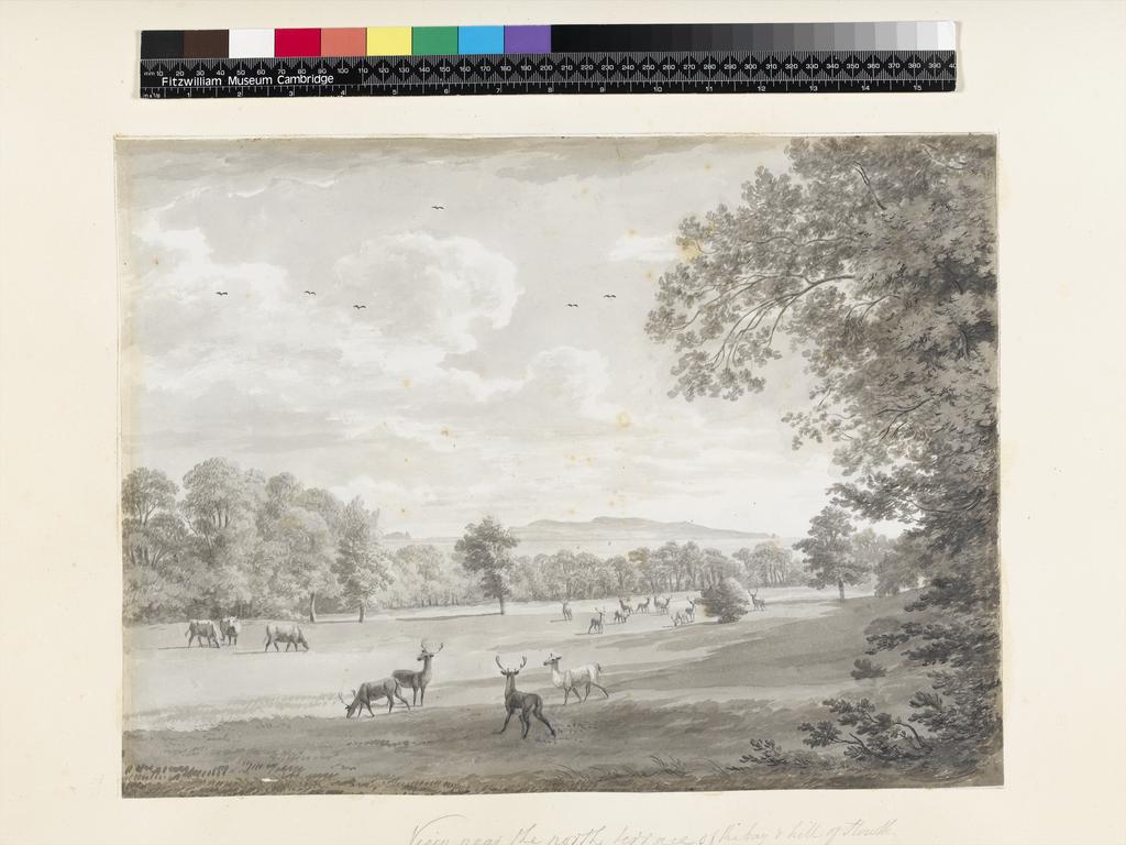 An image of Title/s: Mount Merrion: view near the north terrace of the bay and hill of Howth (pag. 17) Maker/s: Ashford, William (draughtsman) [ULAN info: British artist, 1746-1824]Technique Description: grey wash on paper laid down on hollow mounts and bound with backing sheets Dimensions: height: 320 mm, width: 430 mmDate: 1806  