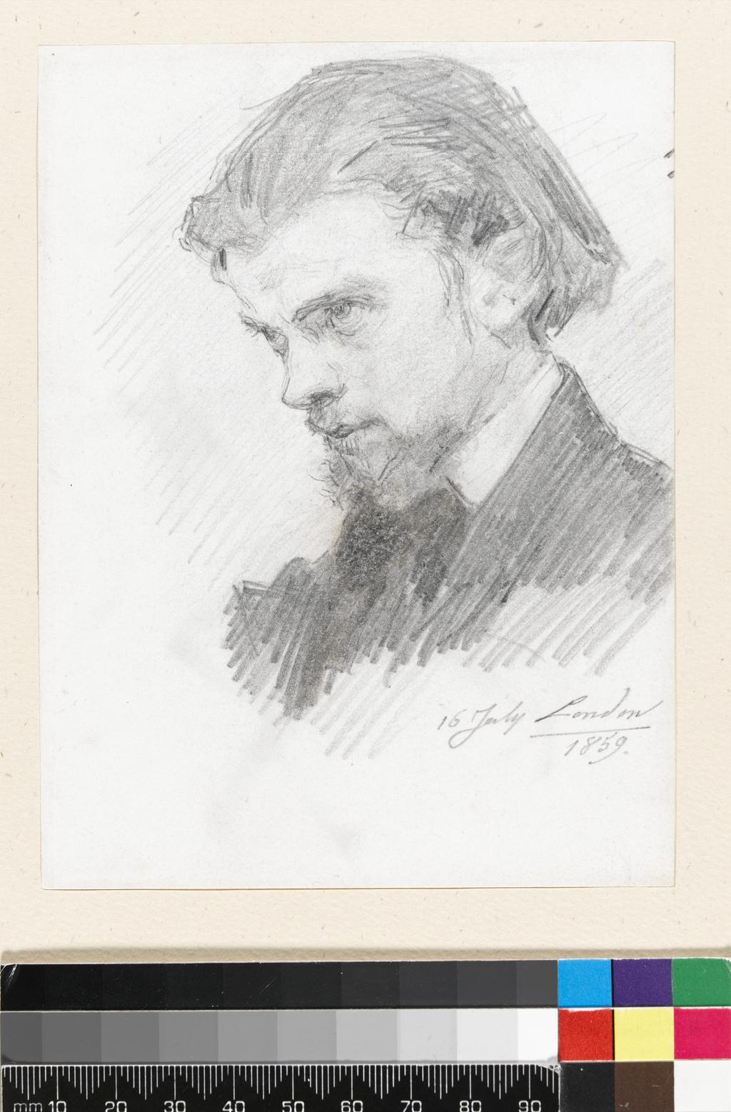 An image of Self-Portrait. Fantin-Latour, Henri (French, 1836-1904). Graphite on paper, height 144 mm, width 109 mm, 1859.