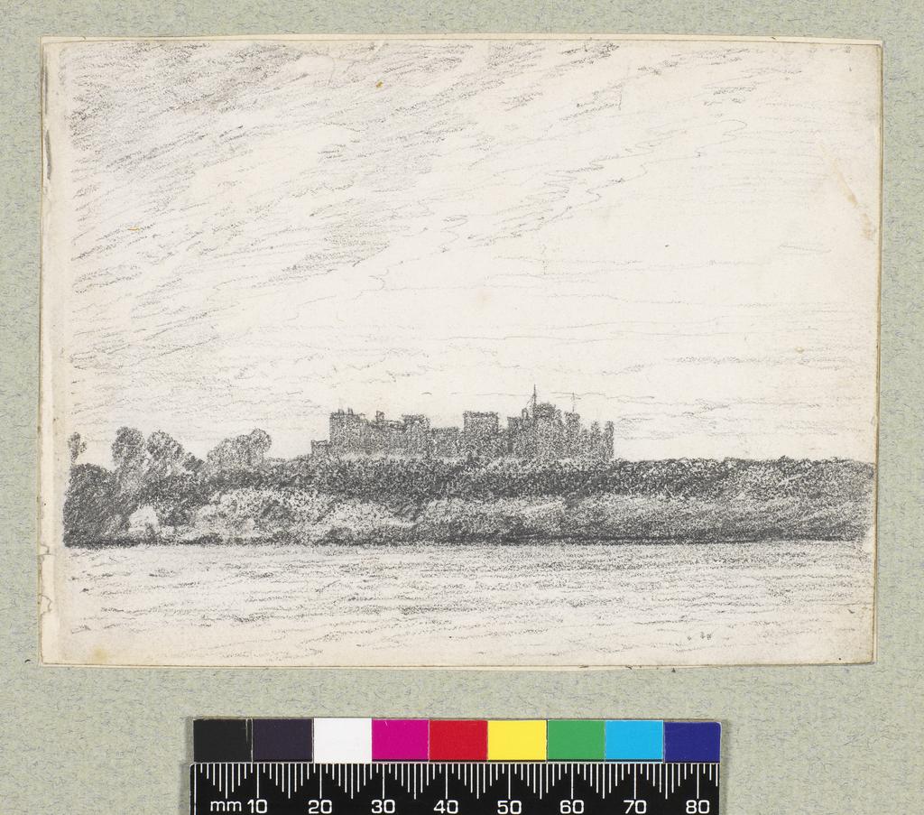 An image of Windsor Castle. Constable, John (British, 1776-1837). Graphite on paper, height 100 mm, width 132 mm, 1818.