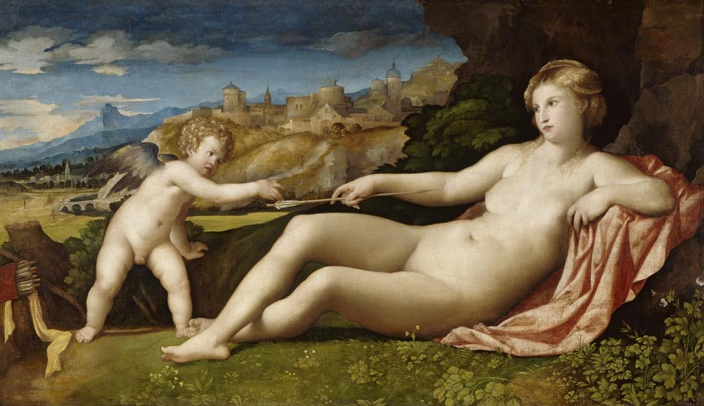 An image of Venus and Cupid. Palma, Jacopo (called Palma il Vechio) (Italian, 1480(?)-1528). Oil on canvas, height 118.1 cm, width 208.9 cm, circa 1523- 1524. Venetian School.