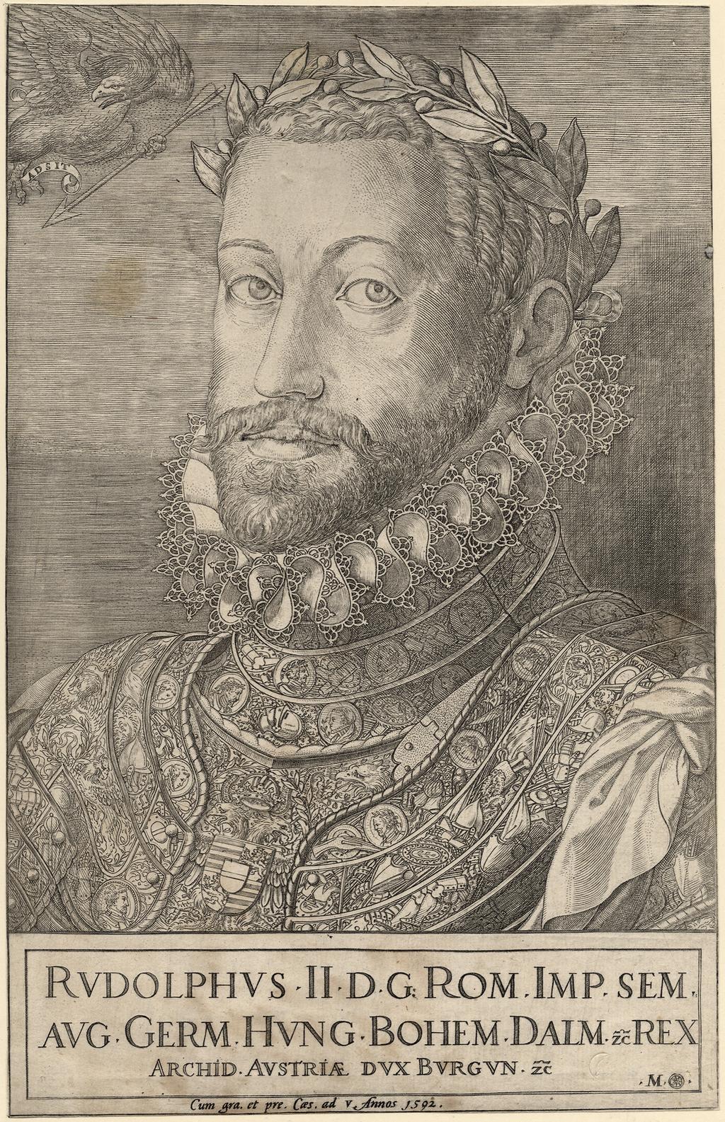 An image of Emperor Rudolph II. Rota, Martino (Italian, c.1520-1583). Etching, engraving, 1575.
