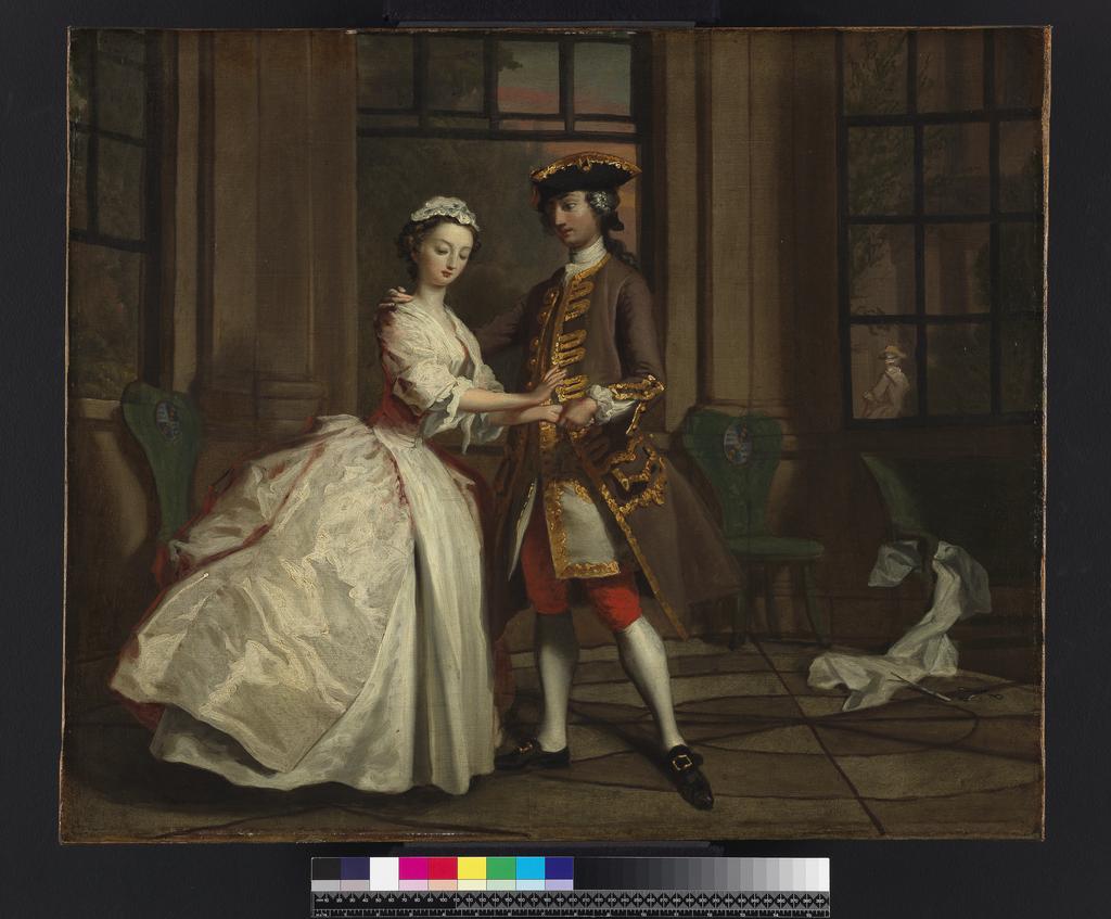 An image of Pamela and Mr B. in the Summer House. Highmore, Joseph (British, 1692-1780). Oil on canvas, height 62.9 cm, width 75.6 cm, circa 1744.